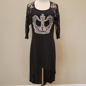 Goth High Low Mesh Lace Crown Embellished Dress